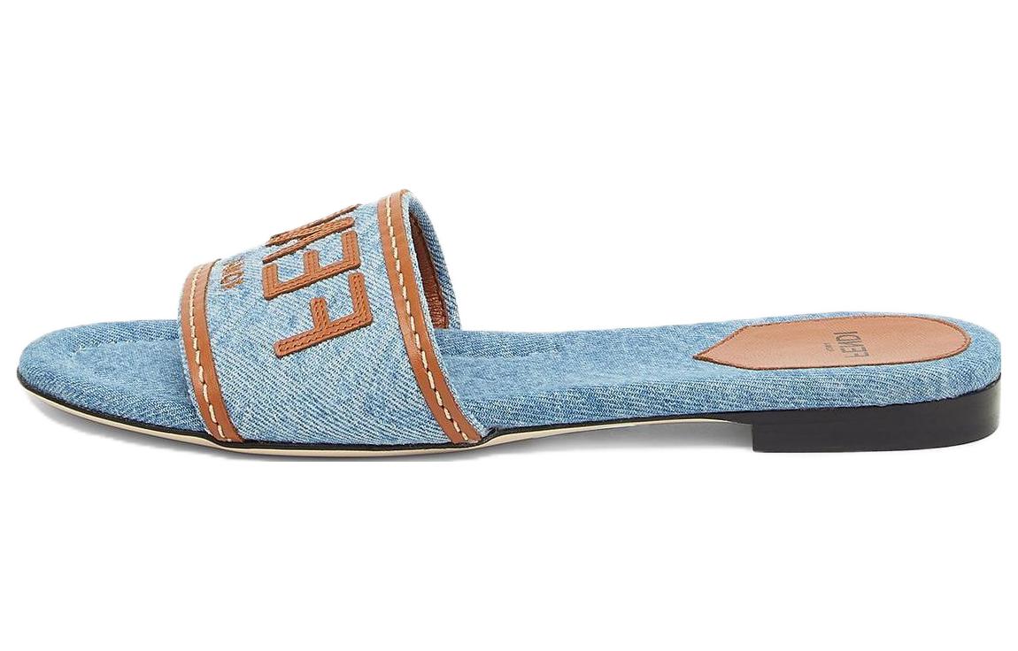 (W) Fendi Leather Patchwork Denim Slide 'Blue'
