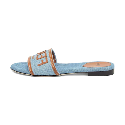 (W) Fendi Leather Patchwork Denim Slide 'Blue'