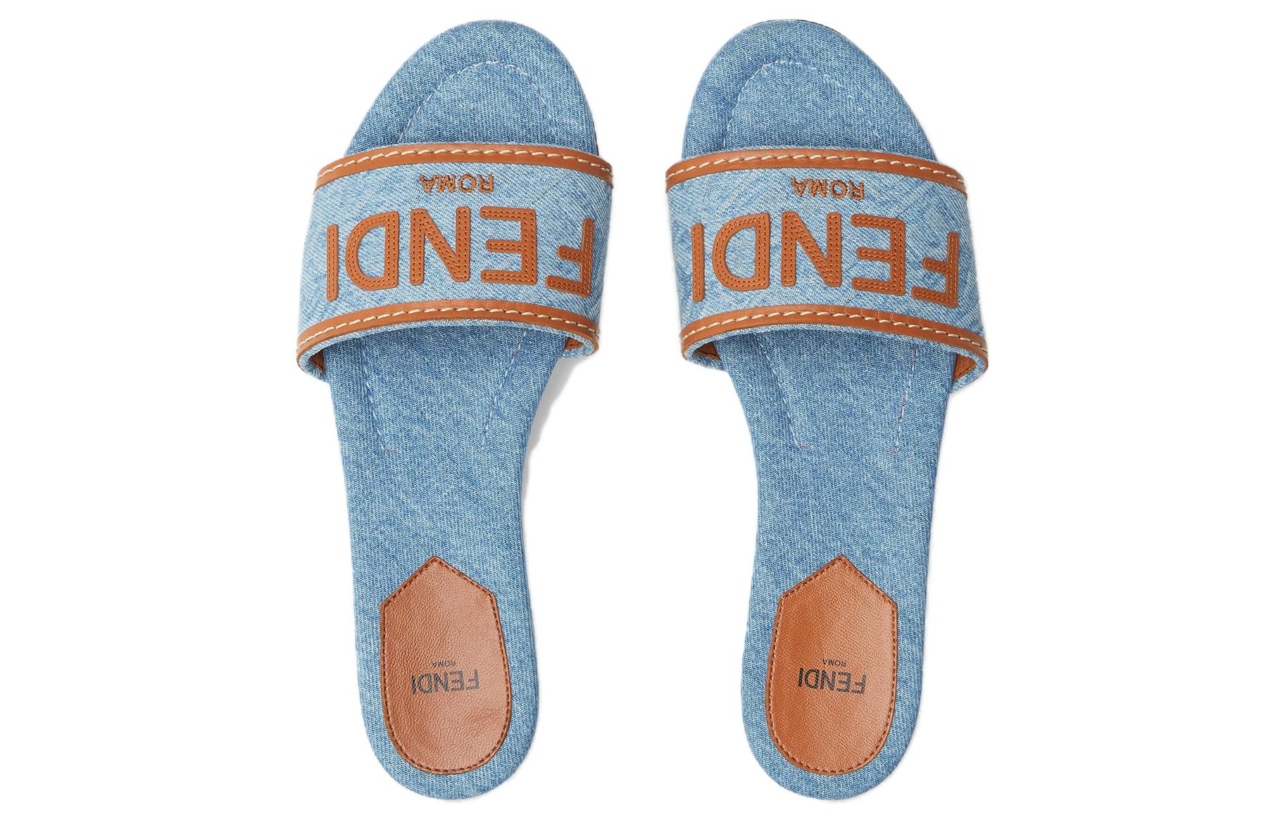 (W) Fendi Leather Patchwork Denim Slide 'Blue' 圖 3