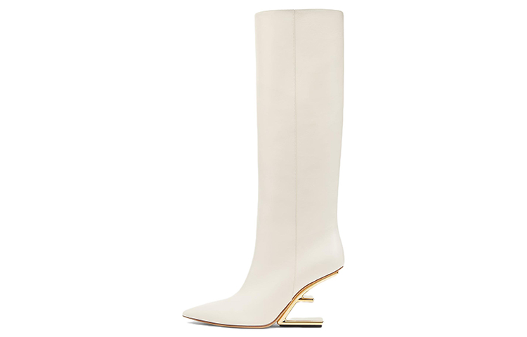 (W) Fendi Leather Pointed Toe Zipper High-Top Boots 'White'