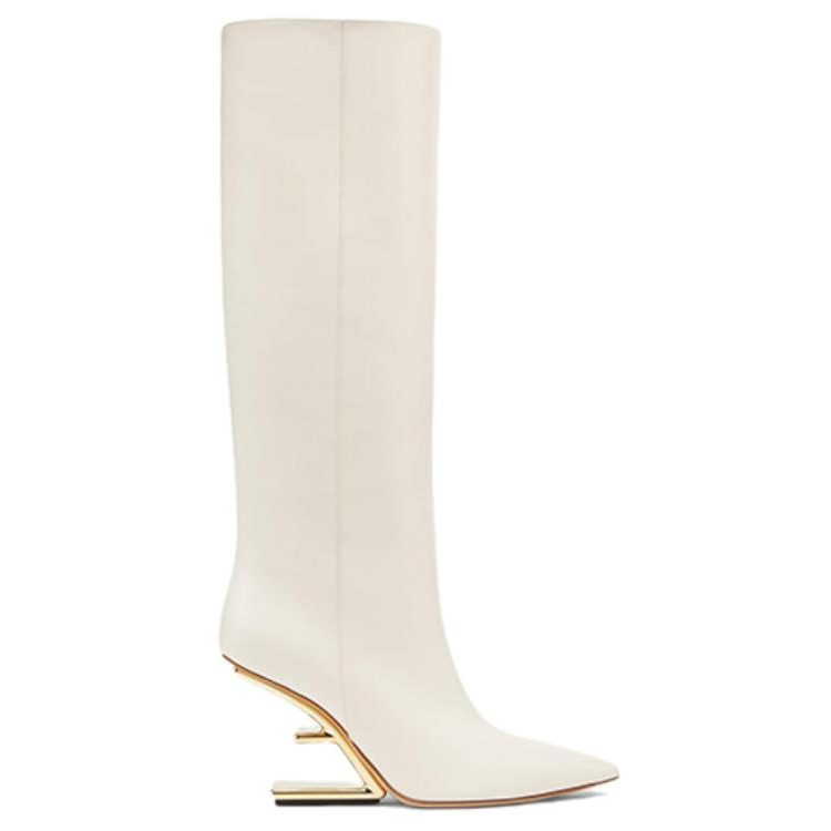 (W) Fendi Leather Pointed Toe Zipper High-Top Boots 'White' 圖 2