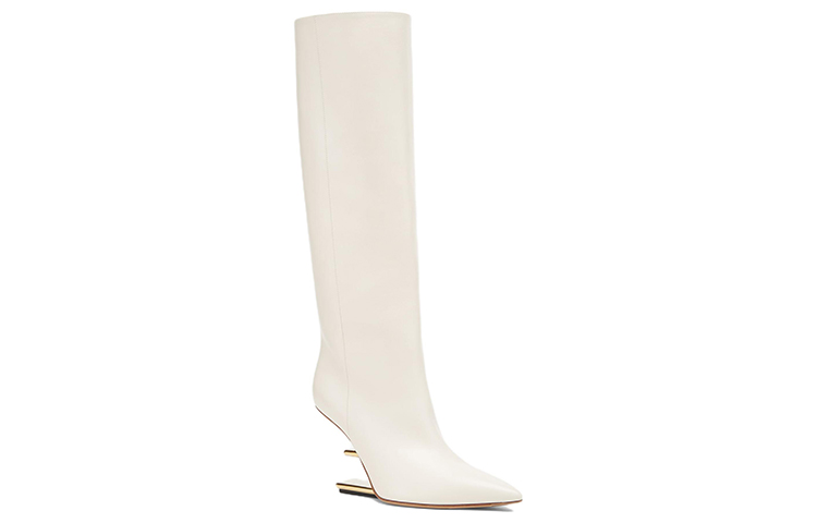 (W) Fendi Leather Pointed Toe Zipper High-Top Boots 'White' 圖 3