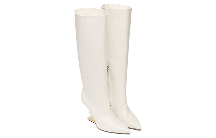 (W) Fendi Leather Pointed Toe Zipper High-Top Boots 'White' 圖 4