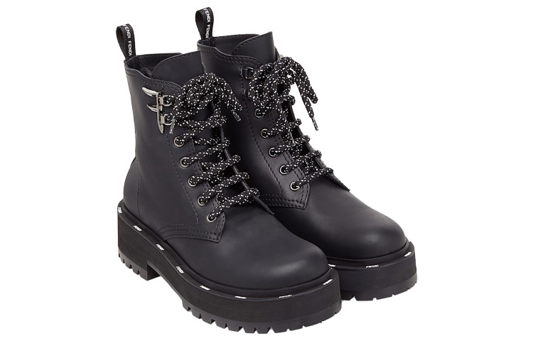 Shop (W) 芬迪皮革骑士靴"黑色" 8T6961A7NHF0QYL