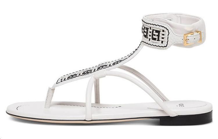 (Women) Fendi Leather Round-Toe Open-Toe Sandal 'White' 8Y8095AEH6F0Z5V
