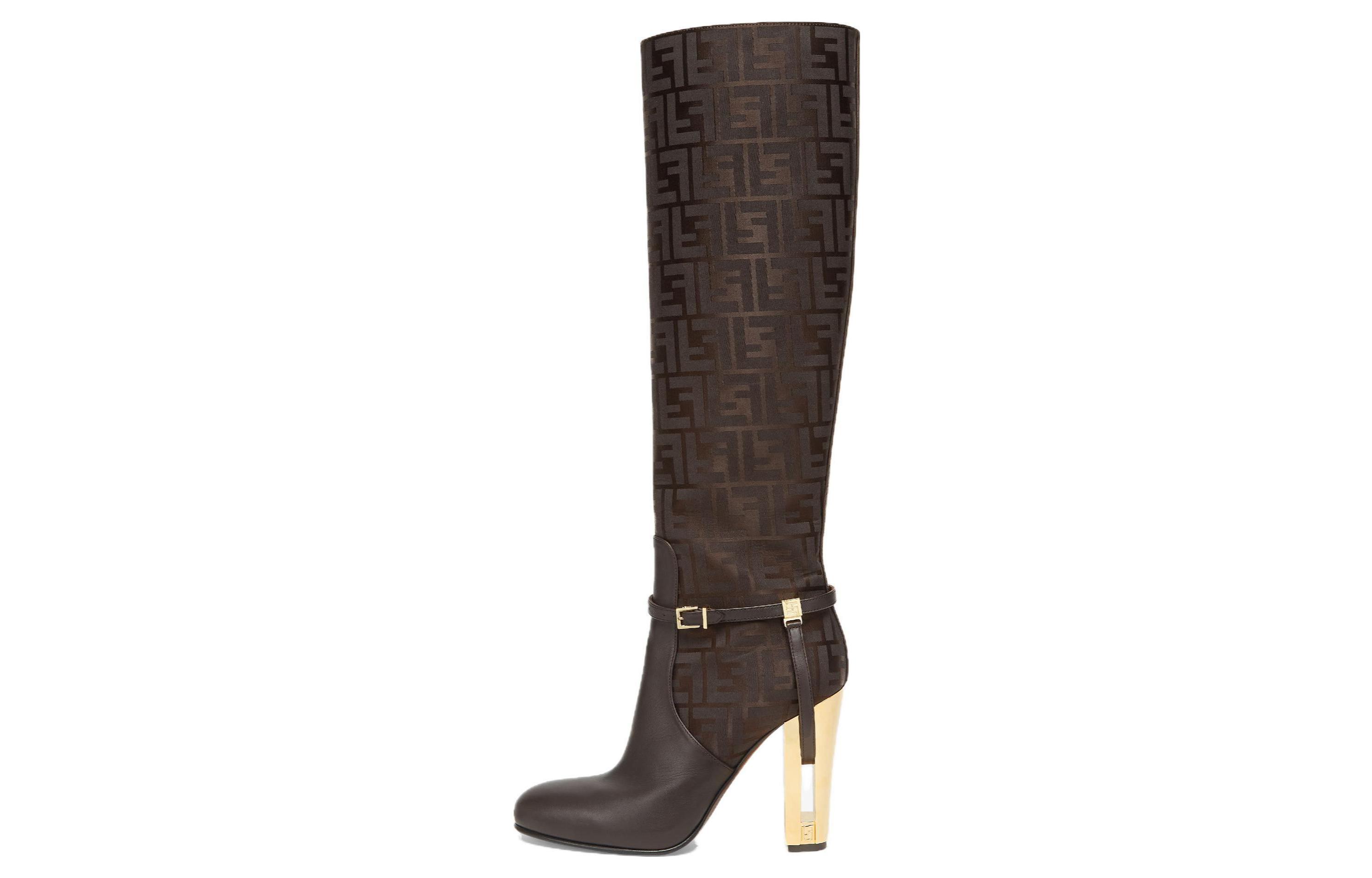 (W) Fendi Leather Simple High Heel Tall Boots 'Brown'