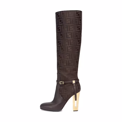 (W) Fendi Leather Simple High Heel Tall Boots 'Brown'