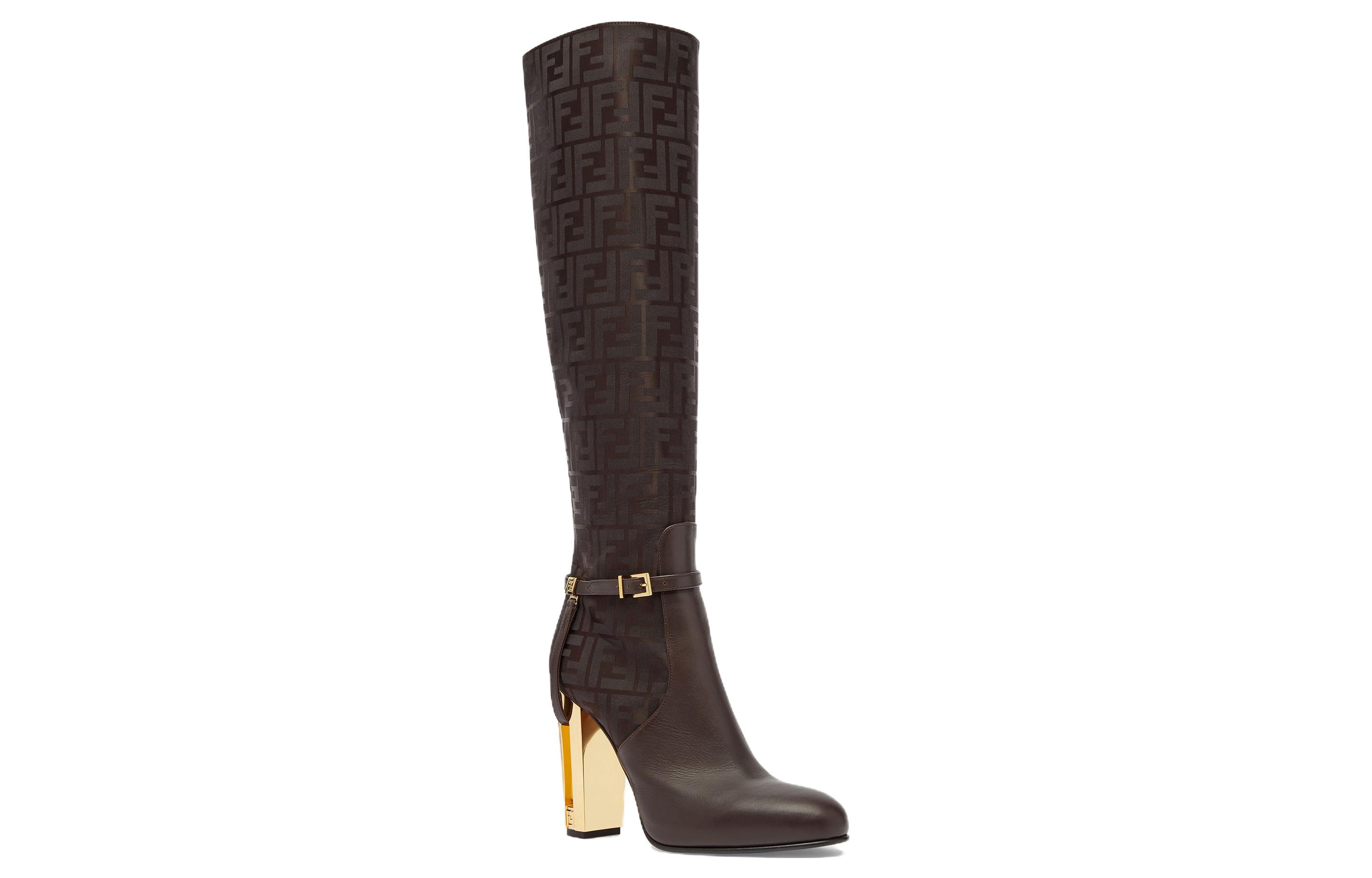 (W) Fendi Leather Simple High Heel Tall Boots 'Brown' 圖 3