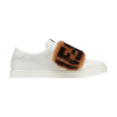 (W) Fendi Leather Slip-On 'FF Fur - White'