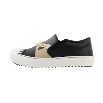 (W) Fendi Leather Slip-On Round Toe Low-Top Sneakers 'Black Fashion'