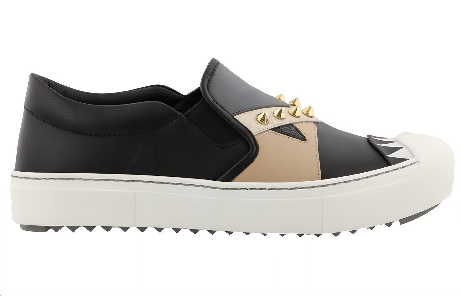 Order (W) Fendi Leren Slip-On Lage Sneakers Ronde Neus ''Zwart Mode'' 8E6662TTYF10SS