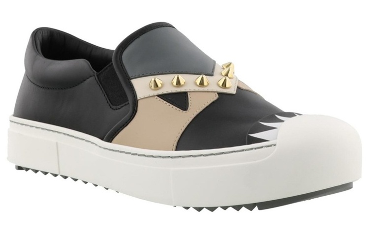Lookbook (W) Fendi Leren Slip-On Lage Sneakers Ronde Neus ''Zwart Mode'' 8E6662TTYF10SS