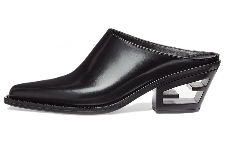 (W) Fendi Leather Square-Toe Mule 'Fashion Slide Black'