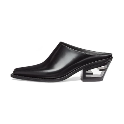 (W) Fendi Leather Square-Toe Mule 'Fashion Slide Black'