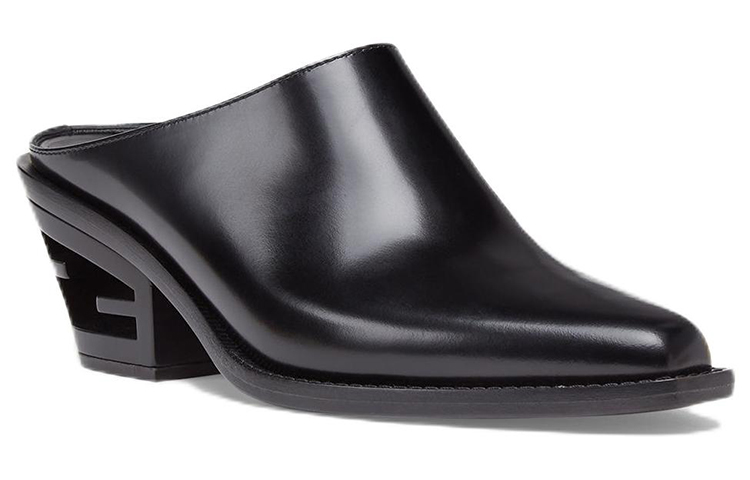 (W) Fendi Leather Square-Toe Mule 'Fashion Slide Black' 圖 3