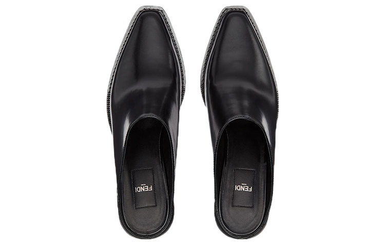(W) Fendi Leather Square-Toe Mule 'Fashion Slide Black' 圖 4