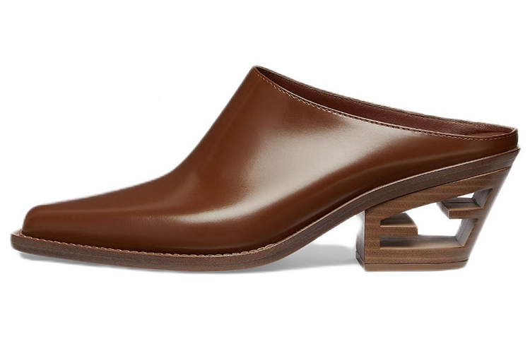 (W) Fendi Leather Square-Toe Mule Brown 'Fashion Slide'