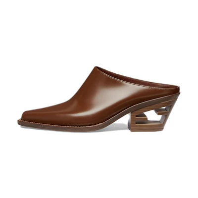 (W) Fendi Leather Square-Toe Mule Brown 'Fashion Slide'