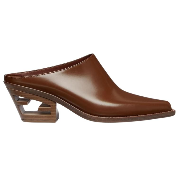 (W) Fendi Leather Square-Toe Mule Brown 'Fashion Slide' 圖 2