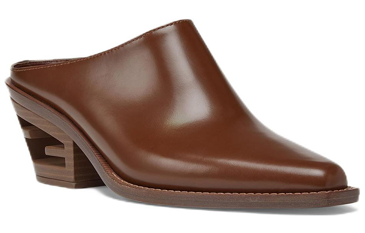 (W) Fendi Leather Square-Toe Mule Brown 'Fashion Slide' 圖 3