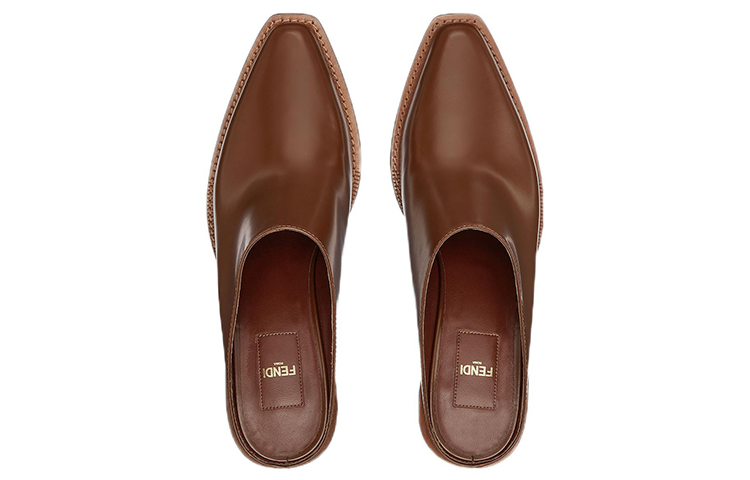 (W) Fendi Leather Square-Toe Mule Brown 'Fashion Slide' 圖 4
