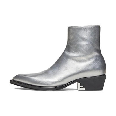 (W) Fendi Leather Square Toe Zip Ankle Boot 'Silver'