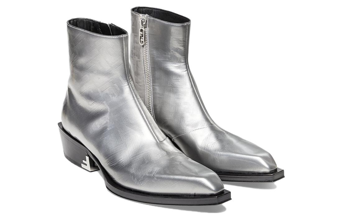 (W) Fendi Leather Square Toe Zip Ankle Boot 'Silver' 圖 2