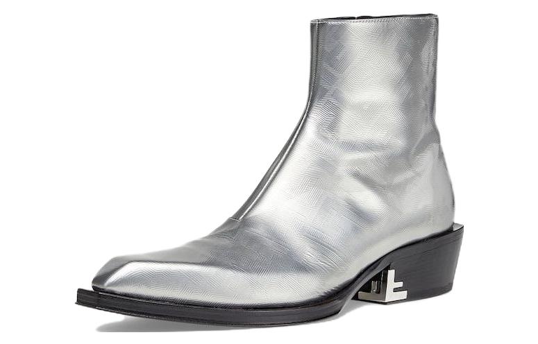 (W) Fendi Leather Square Toe Zip Ankle Boot 'Silver' 圖 3
