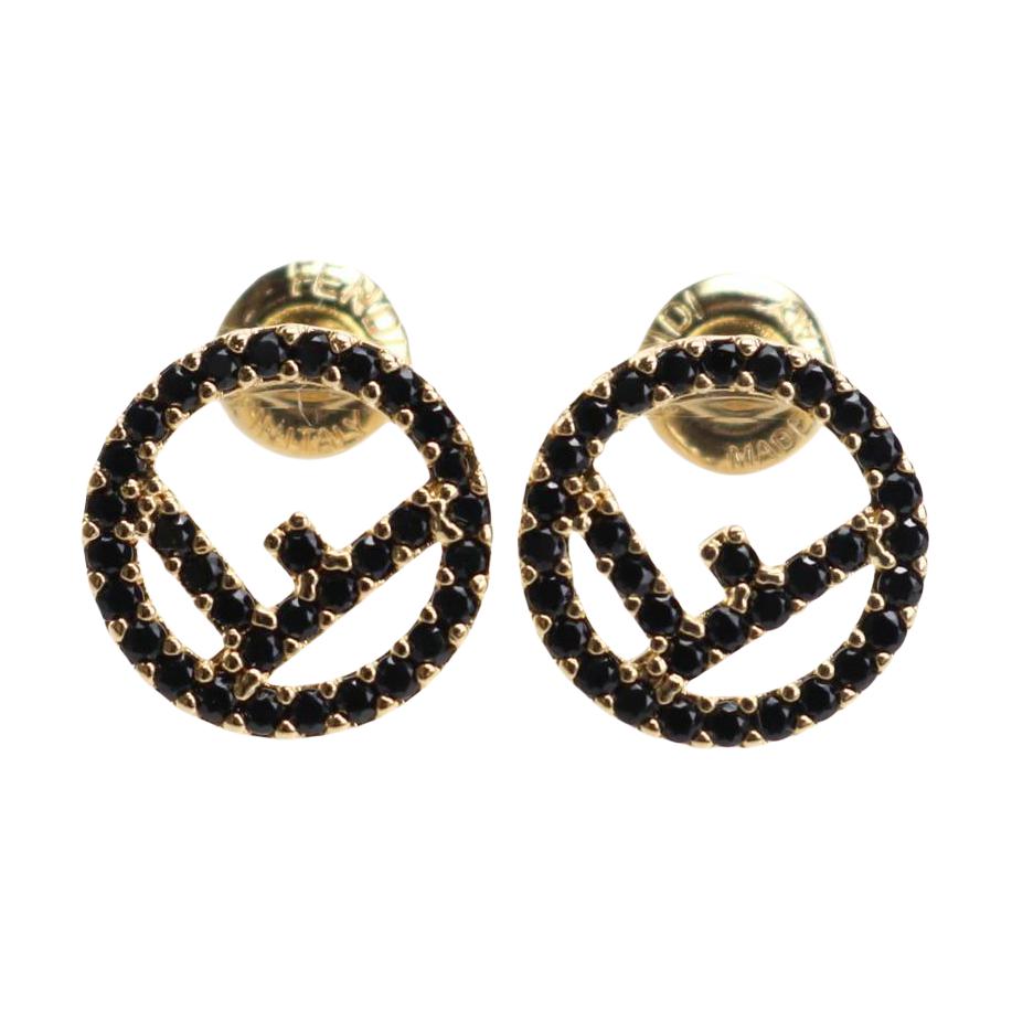 (Women) FENDI Logo Bronze Zirconia  Earrings - Black. FEN8AG738021