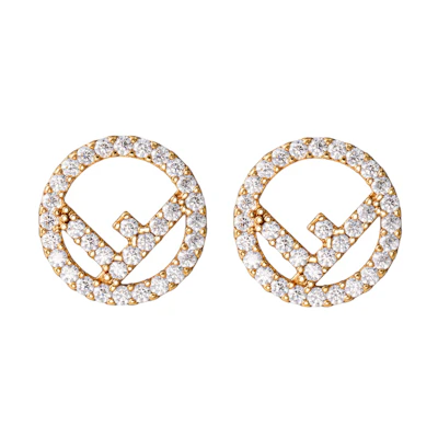 (Women) FENDI Logo Design Gold Earrings with Cubic Zirconia for Women. 8AG7386DMF089U