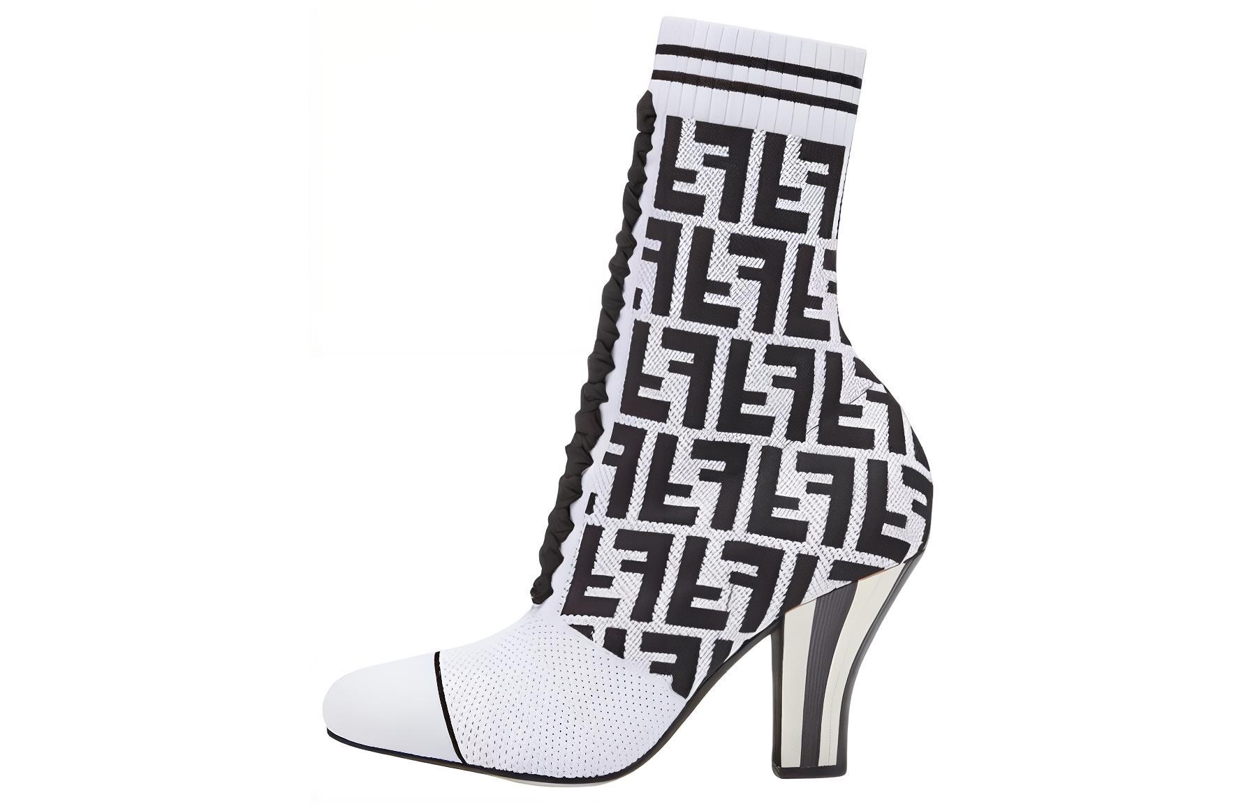 (W) Fendi Logo Print High-Heel Ankle Boot 'White'