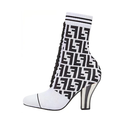 (W) Fendi Logo Print High-Heel Ankle Boot 'White'