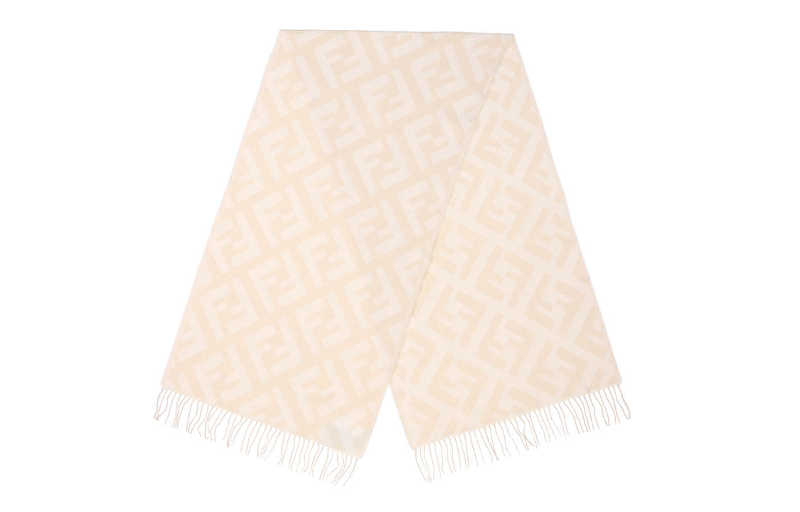 (Women) FENDI Long Cashmere Scarf with Fringe FF Logo Beige for Women FXT260A8RSF0QB9 圖 3