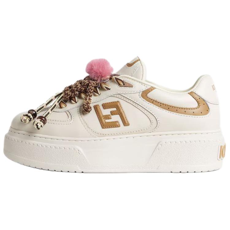 (Women) FENDI Match Platform Low-Top Sneakers White 5cm Sole Fur Trim Lace-Up . 8E8721AY9NF1TO4