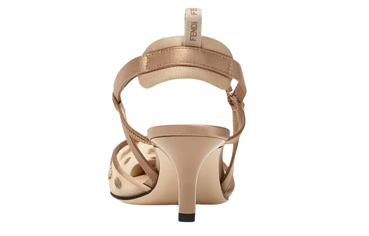 Shop FENDI 芬迪 網眼布和FF Karligraphy露跟涼鞋 女款 米色