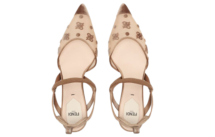 Purchase FENDI 芬迪 網眼布和FF Karligraphy露跟涼鞋 女款 米色