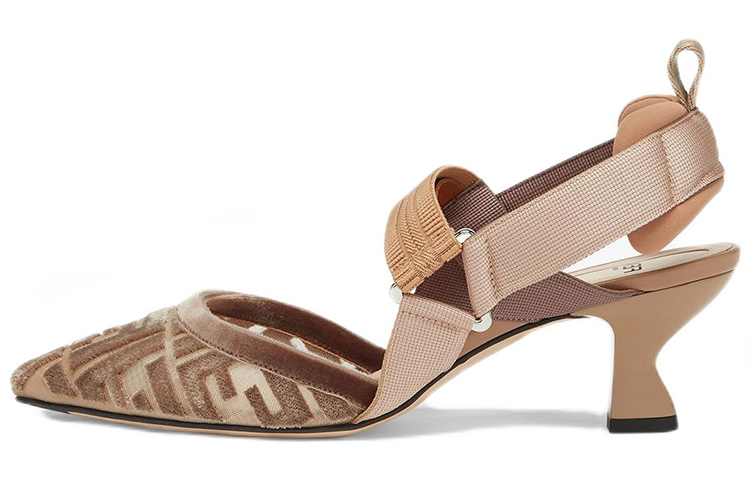 (W) Fendi Mesh Mid-Heel FF Sandals 'Beige Fashion'