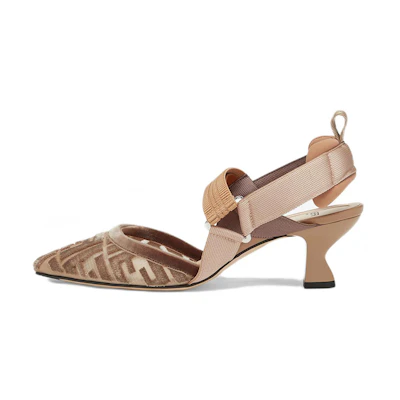 (W) Fendi Mesh Mid-Heel FF Sandals 'Beige Fashion'