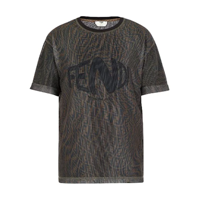 (Women) FENDI Mesh Round-Neck Oversized T-Shirt SS21 Brown Tee FS7375AG77F118W