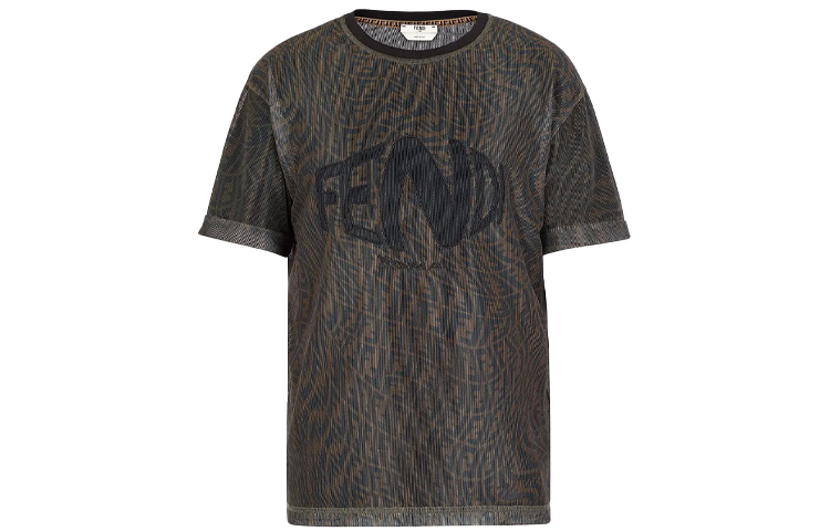 Order (W) 펜디 메쉬 라운드넥 오버사이즈 티셔츠 SS21 브라운 티셔츠 FS7375AG77F118W