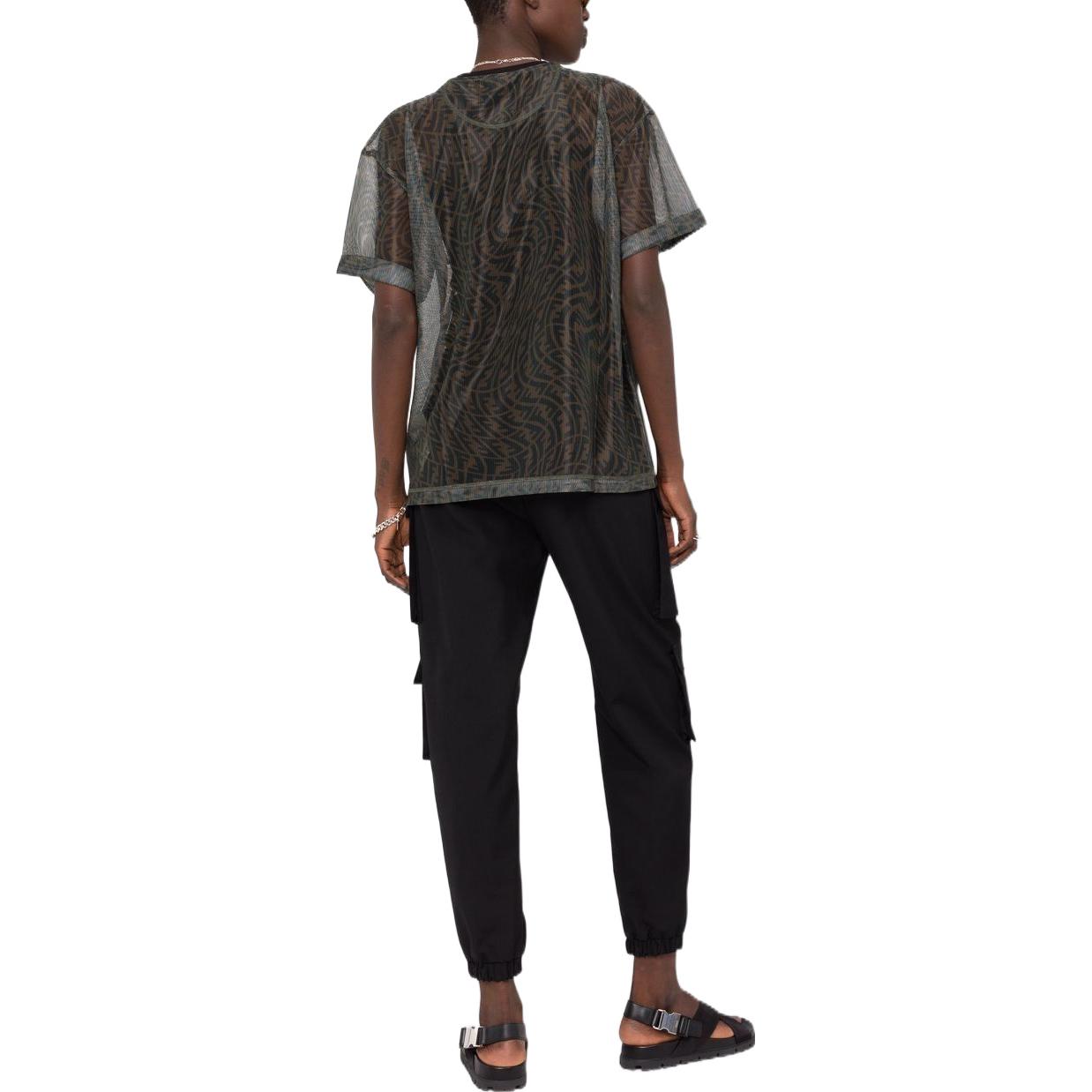 Details for (W) 펜디 메쉬 라운드넥 오버사이즈 티셔츠 SS21 브라운 티셔츠 FS7375AG77F118W