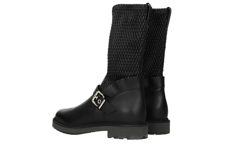 Shop FENDI 時尚休閒保暖皮革中筒靴 女款 黑色