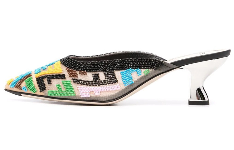 (W) Fendi Mid-Heel Sandals with Pearls 'Multicolor'