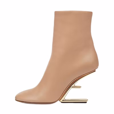 (W) Fendi Nappa Leather 'Beige High-Top Fashion Boot'