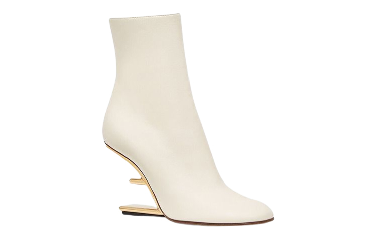 (W) Fendi Nappa Leather High-Heel Ankle Boots 'White' 圖 2
