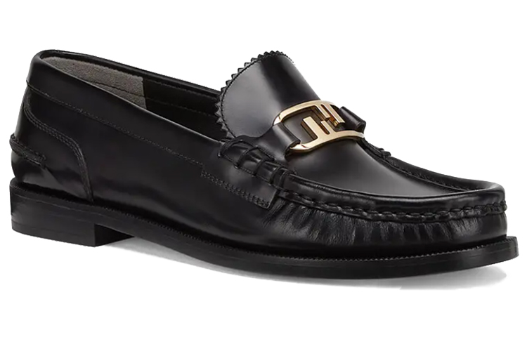 (W) Fendi O'Lock Detail Leather Loafers 'Black' 圖 3