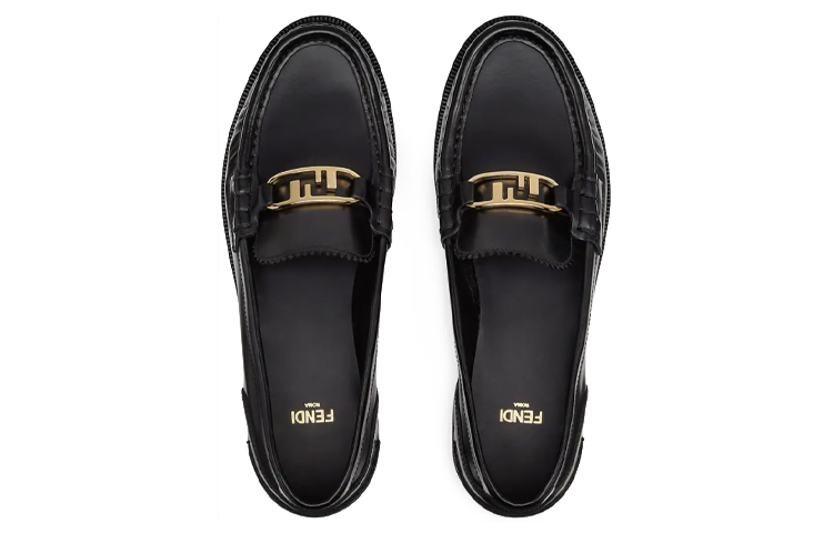 (W) Fendi O'Lock Detail Leather Loafers 'Black' 圖 4