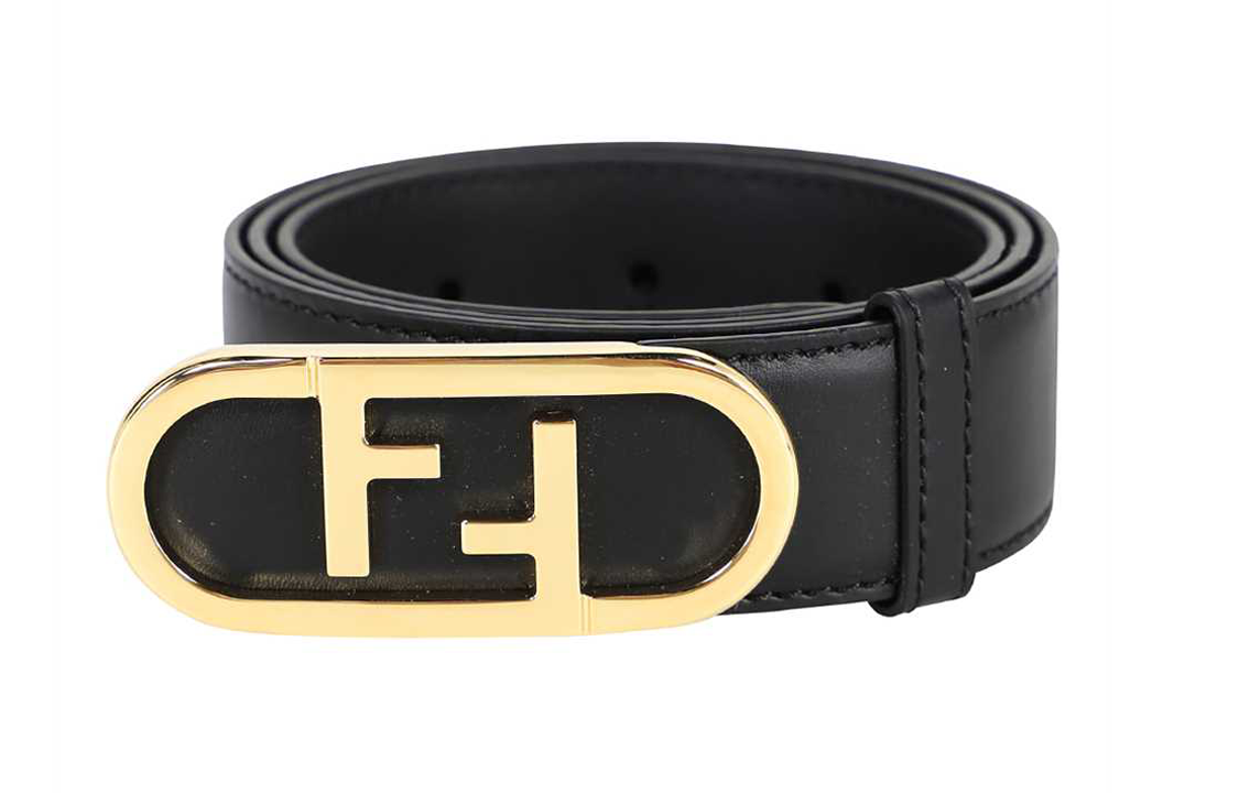 Order (W) Cinturón de Cuero FENDI O''Lock Negro 3cm Ancho 8C0653AAIWF0KUR