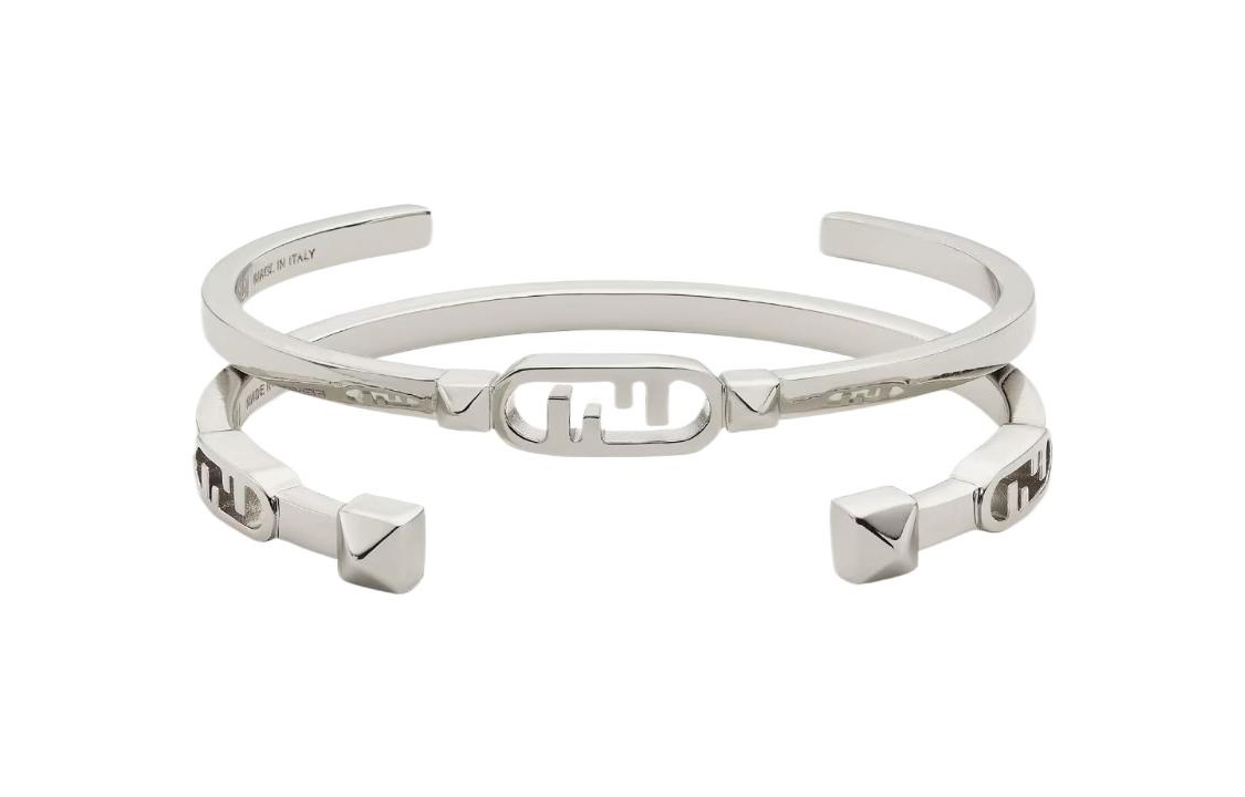 (Women) FENDI O'Lock Rhombus Studded Silver Bracelet for Women. 8AK329B08F0TH0