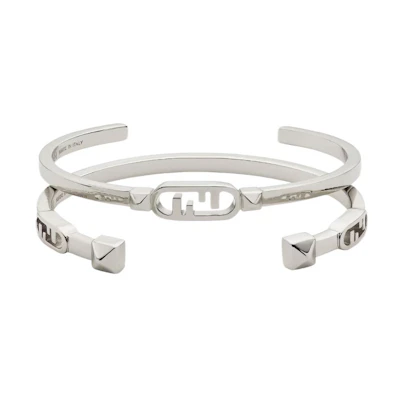 (Women) FENDI O'Lock Rhombus Studded Silver Bracelet for Women. 8AK329B08F0TH0